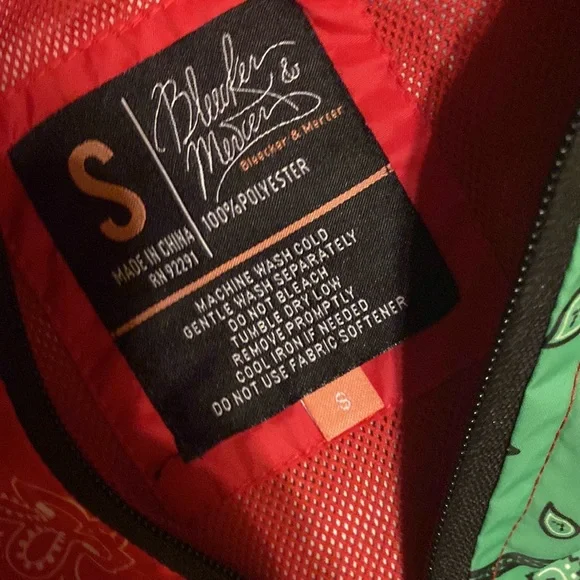 NWT Bleecker & Mercer patchwork printed multicolored 3/4 zippered jacket men Sm - Picture 9 of 10